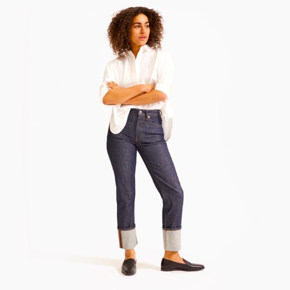 Like New // Everlane The Super-Straight Jean Cuffed Dark Indigo // Size: 26